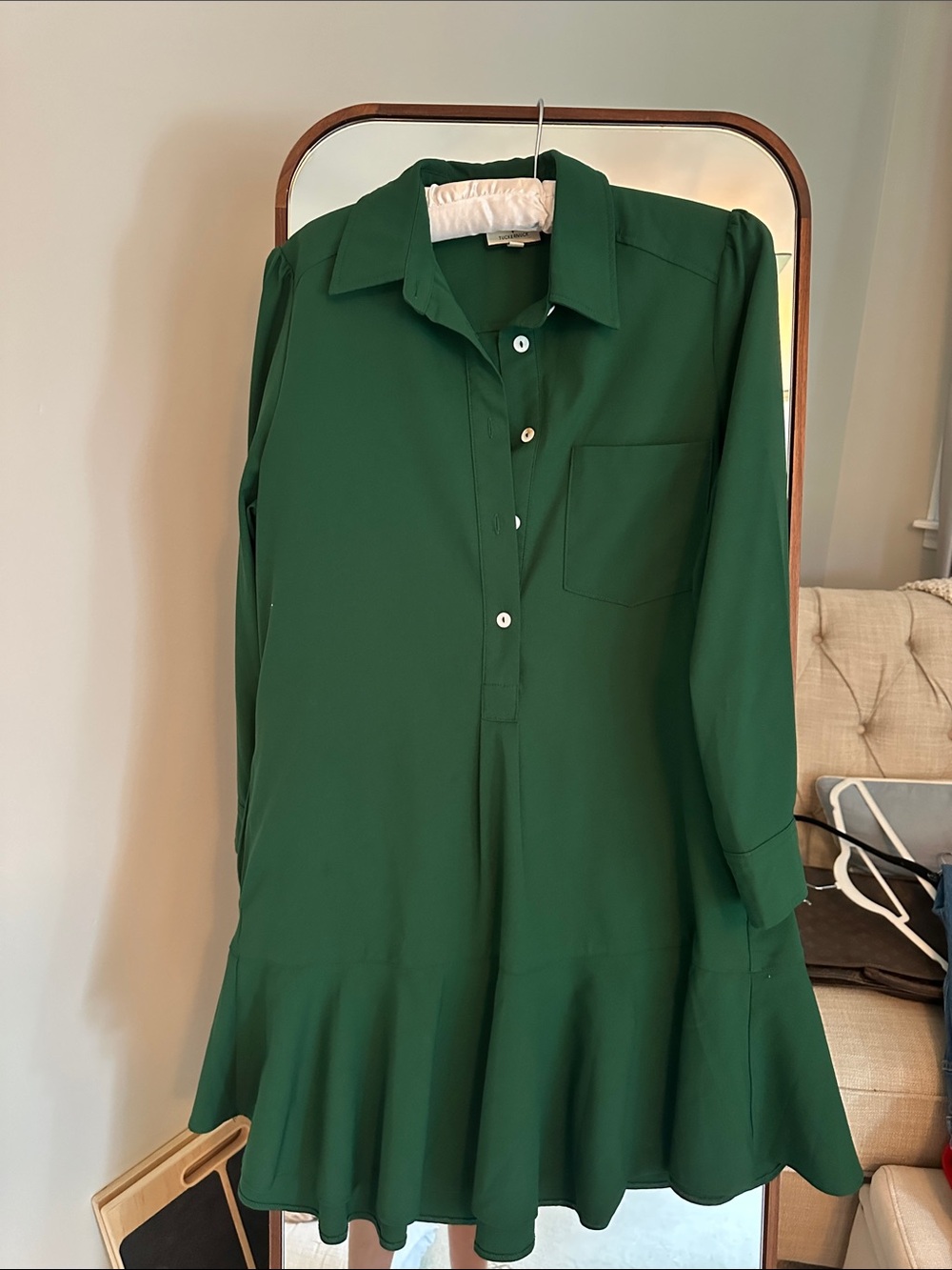Tuckernuck Emerald Green Long-Sleeve Button Shirt Dress - Picture 4 of 4